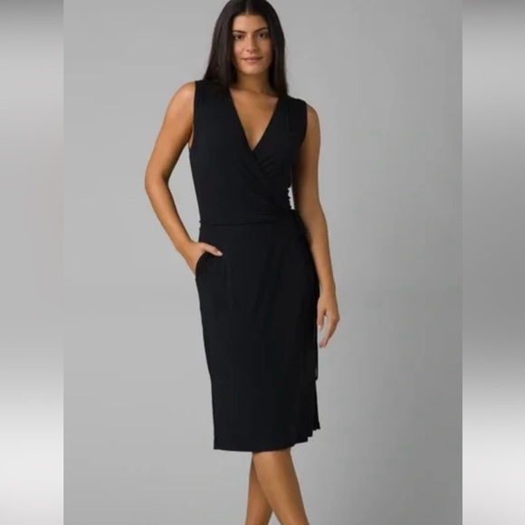 PrAna | Foundation Wrap Dress Black Comfort Athleisure - Picture 1 of 6